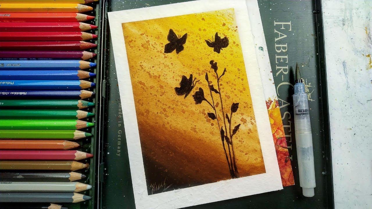 How to use watercolor pencils beginners tutorial of easy scenery - YouTube