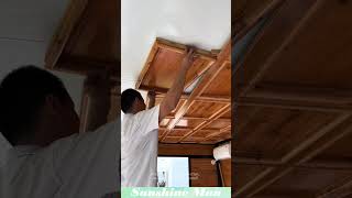 Wooden ceiling installation, aesthetic and functional! #ceiling