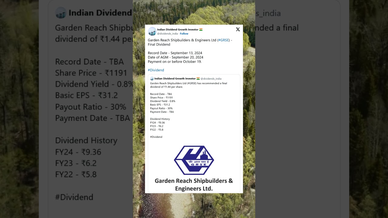 Garden Reach Shipbuilders & Engineers Ltd has fixed Record Date for Final Dividend for FY24. 