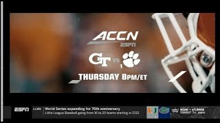 Georgia Tech Yellow Jackets vs #1 Clemson Tigers ACC Network Commercial