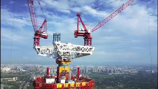 Luffing tower crane on slewing platform