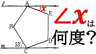 [Parallel Lines, Polygons, Congruence] Finding angles using two parallel lines and a regular pent...