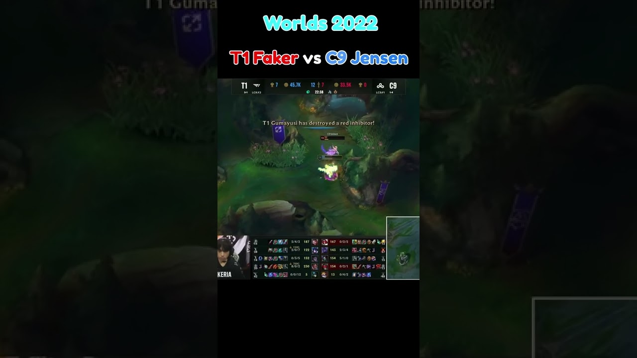 T1 Faker solo kill C9 Jensen at Worlds 2022 | 