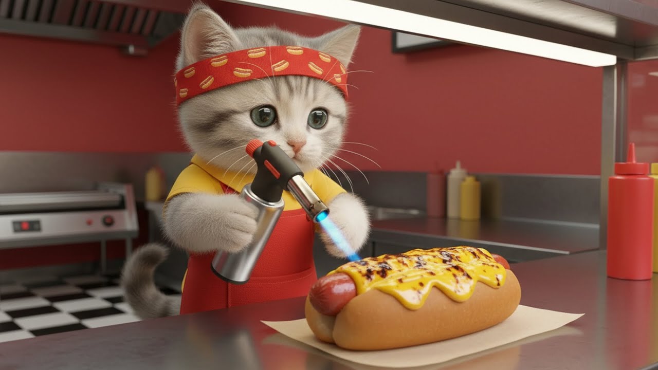 いらっしゃいませ!!新人店員はホットドッグ屋さん!!ねこの一日に密着🐱🌭