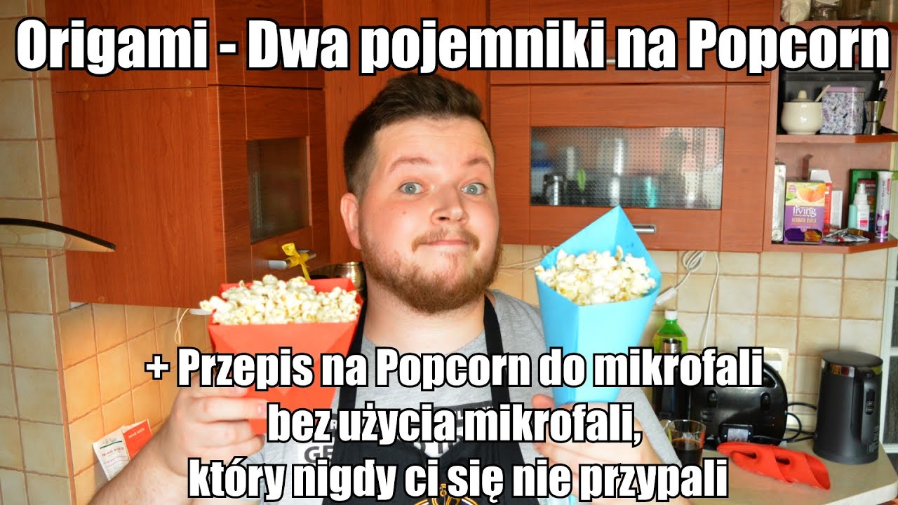 Origami - Dwa pojemniki na Popcorn + Przepis na Popcorn do mikrofali bez użycia mikrofali