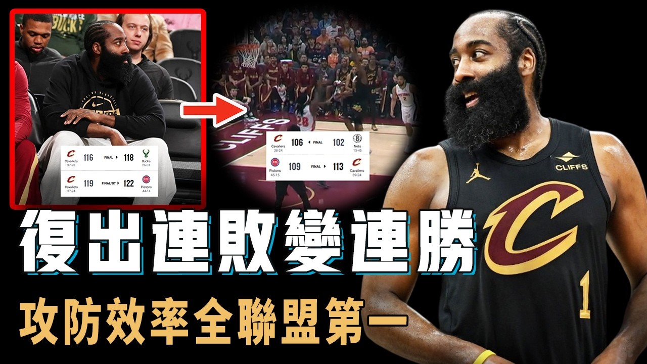 明明最強隊友缺陣，骨折提前復出的James Harden究竟如何帶領騎士殘陣復仇東區第一？個人進攻效率上升到全聯盟第二，球隊整體實力更全聯盟第一，最另類的統治力【NBA球星分析】