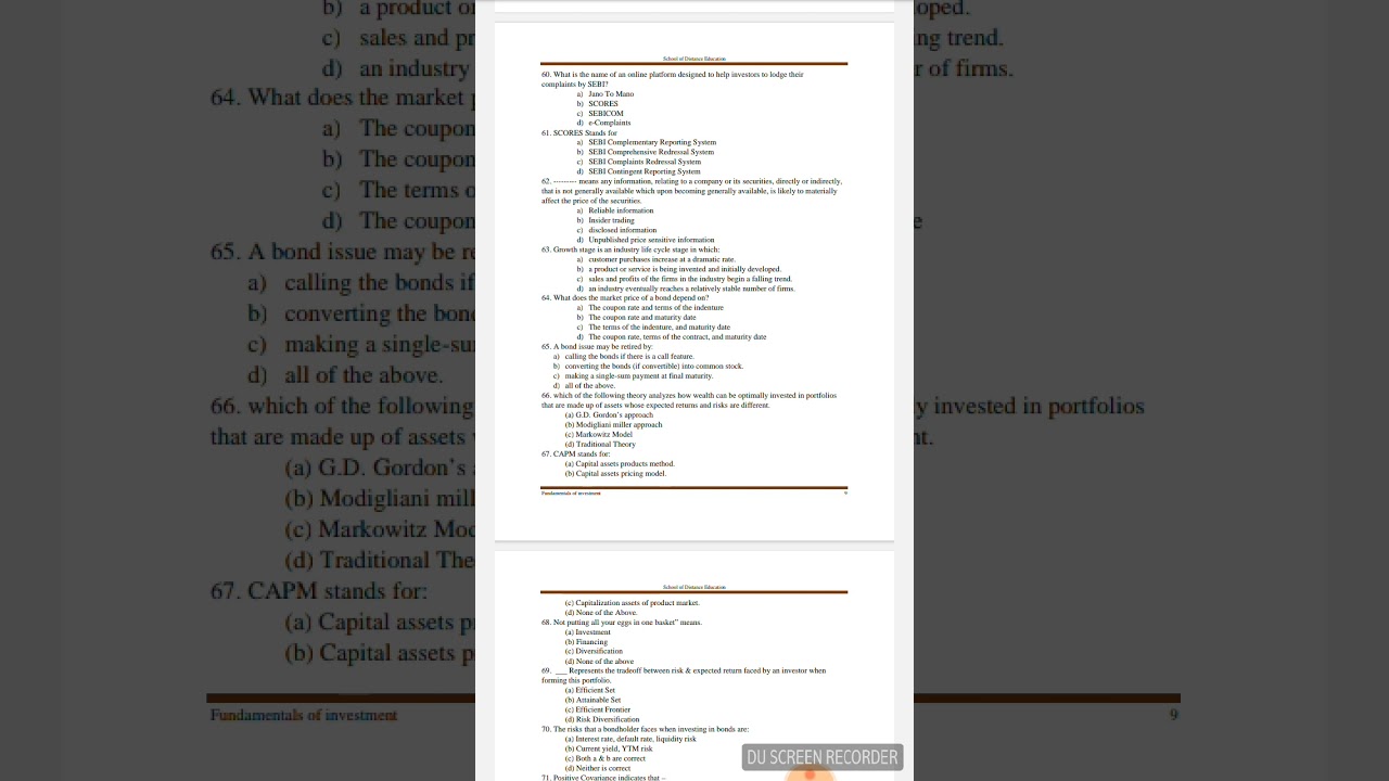 financial education and investment awareness important mcq NEP @eedjoin