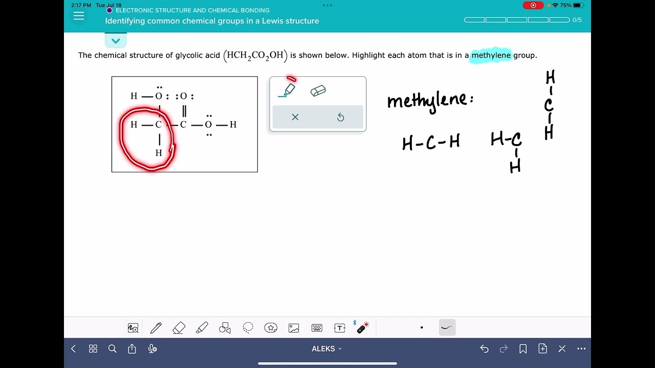 ALEKS: Identifying common chemical groups in a Lewis structure
