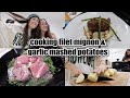 cooking filet mignon &amp; garlic mashed potatoes | Vlogmas Day 12