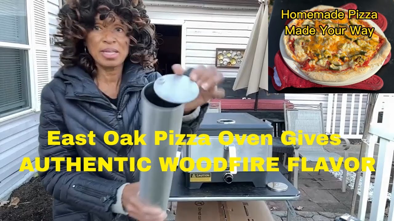 East Oak 12 Outdoor Pizza Oven with Easy Pellet Loader, Wood Fired BBQ Countertop Pizza Maker with 360° Rotating Stone for Outside Kitchen, Cooking