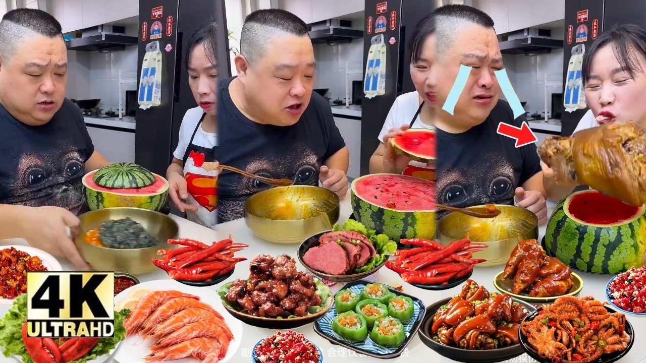 スイカに大きな焼き鳥を隠すASMR _ ASMR FOOD 🍜🍝🍜🥓🥢🍗#asmr #vlog