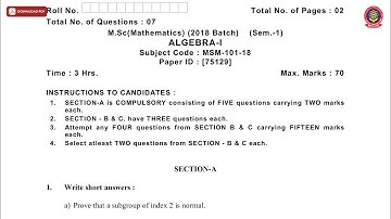 MSC MATHEMATICS 1ST SEM ALGEBRA 1ST DEC 2018 | PTU