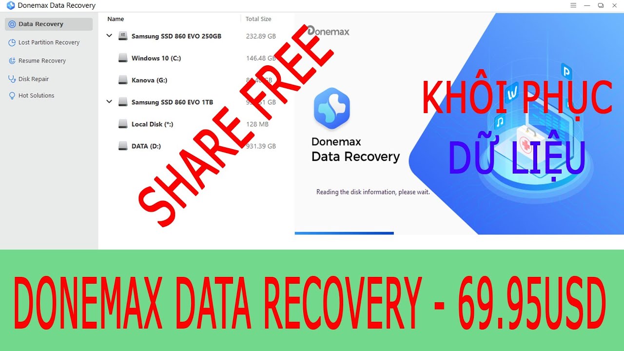 Share Free | Phần mềm khôi phục dữ liệu Donemax Data Recovery 69.95 USD miễn phí trong 3 ngày.