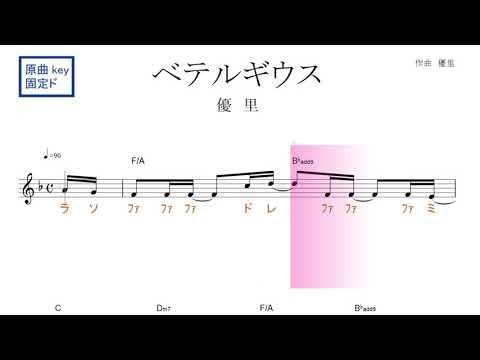 ベテルギウス（優里）原曲key固定ド読み ／ドレミで歌う楽譜【コード付き】