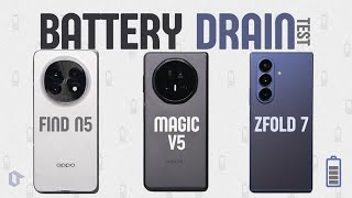 HONOR Magic V5 vs Galaxy Z Fold 7 vs Oppo Find N5 Battery Drain Test