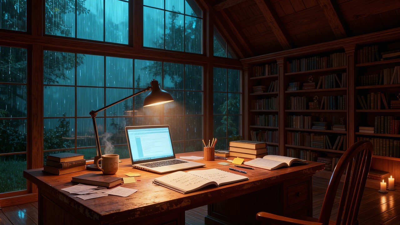 Cozy Rain House - Study Ambience Warm Orange Light for Deep Focus (No Music)