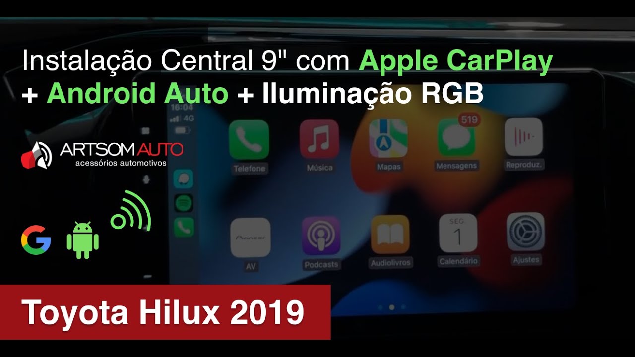 Toyota Hilux 2019 - Central 9" CarPlay + Android Auto sem fio + Iluminação RGB - ArtsomAuto