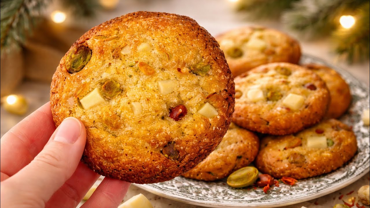 Ein einfaches Rezept von meiner Mutter | Safran-Pistazien- und Weißschokolade-Cookies