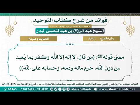 239 معنى قوله ﷺ من قال لا إله إلا الله وكفر بما ي عبد من دون الله حرم ماله ودمه
