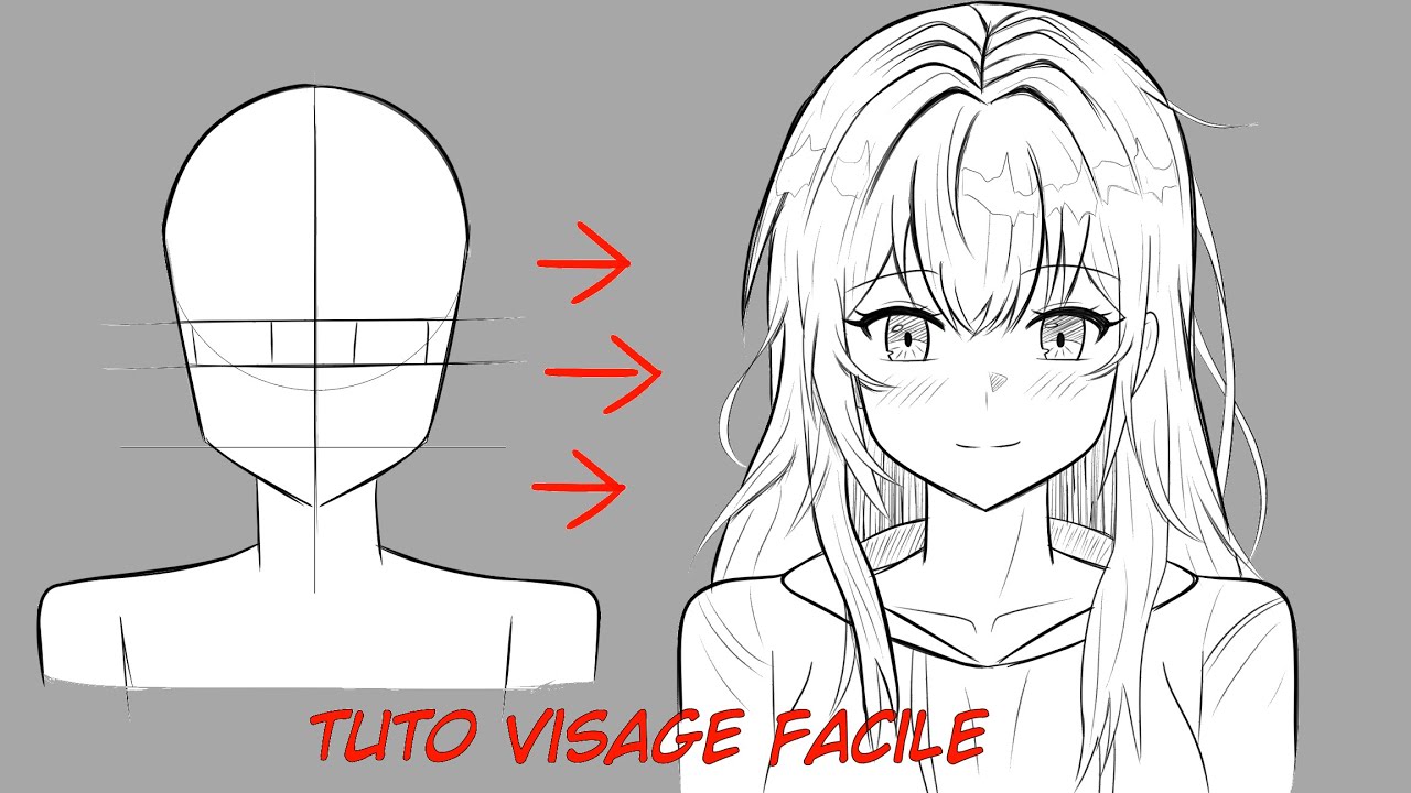Comment dessiner un BEAU visage de face style anime/manga ? - YouTube