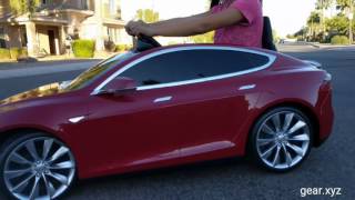 Quick spin around the block with tesla model s for kids.