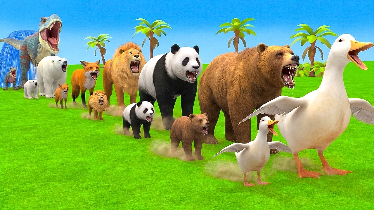 Long Slide Game With Elephant Gorilla Buffalo Hippopotamus Tiger - 3d Animal Game - Funny 3d Animals
