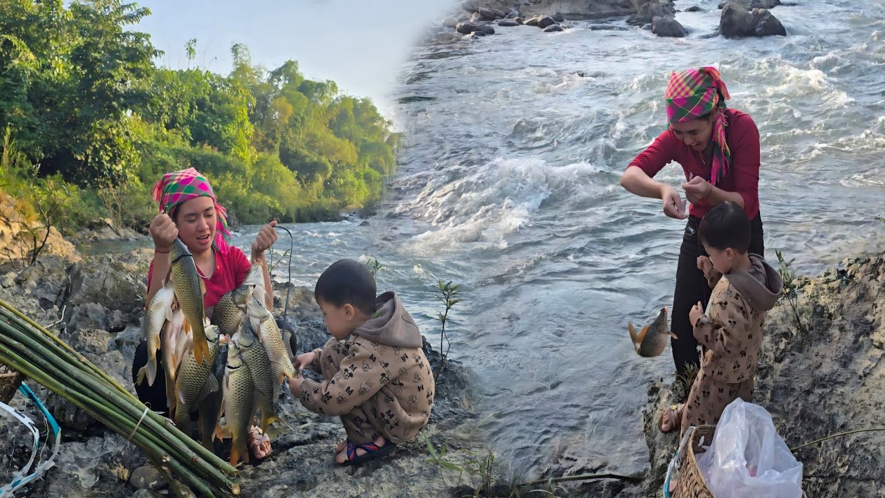 A memorable bumper day, filled with laughter as her son and mother Tieu Anh went fishing