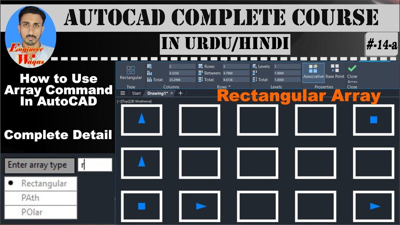 #-14a | How to use Array command in AutoCAD | Rectangular Array command ...