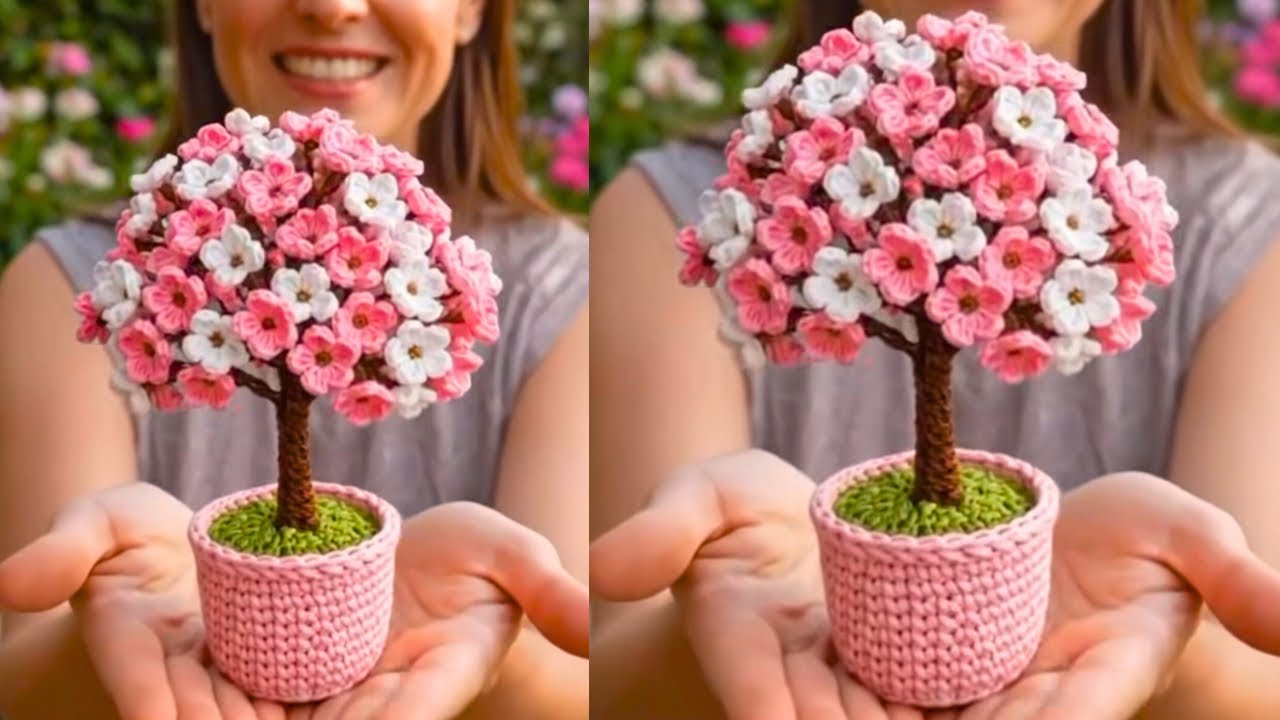 PASO A PASO  ARBOLITO BONSAI CON FLORES! HERMOSO Y FACIL DE REALIZAR🥰🌳🌺