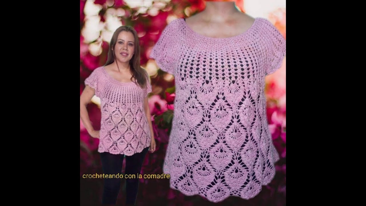 tutorial blusa Reyna punto pavoreal TALLA G 1a parte facil y rapido crocheteando con la comadre