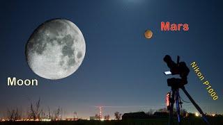 Zooming in on the Moon - Mars conjunction 2023 - Nikon P1000. Super zoom camera! by Mr SuperMole 95,783 views 1 year ago 1 minute, 50 seconds