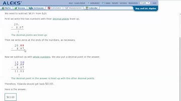 Word problem with subtraction of a whole number and a decimal: Regrouping with zeros