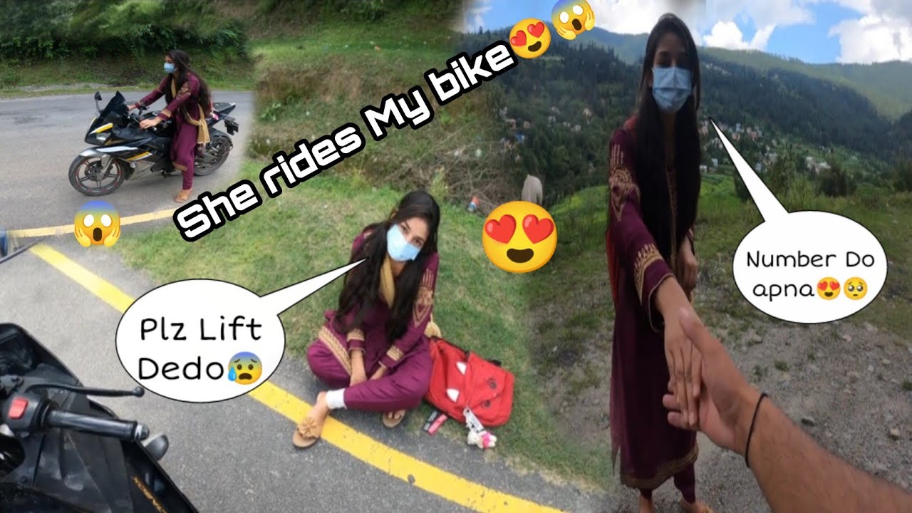 Cute stranger💕girl asking for lift💕On my R15v3 |She rides my bike😱💕| Number Mill Gya😍💕@aamir__majid