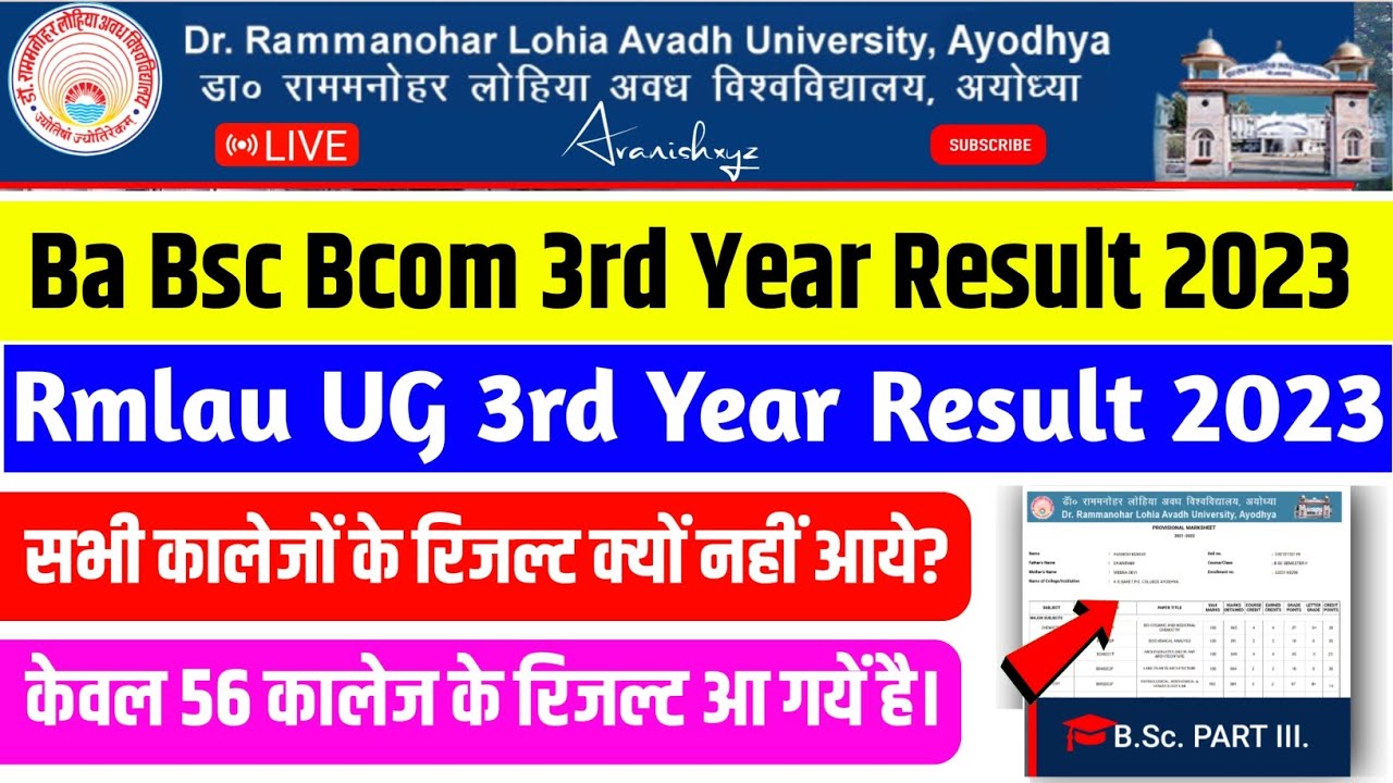 Rmlau Ba Bsc Bcom 3rd Year Result 2023 || Ba 3rd year result 2023 out || ba final year result 2023