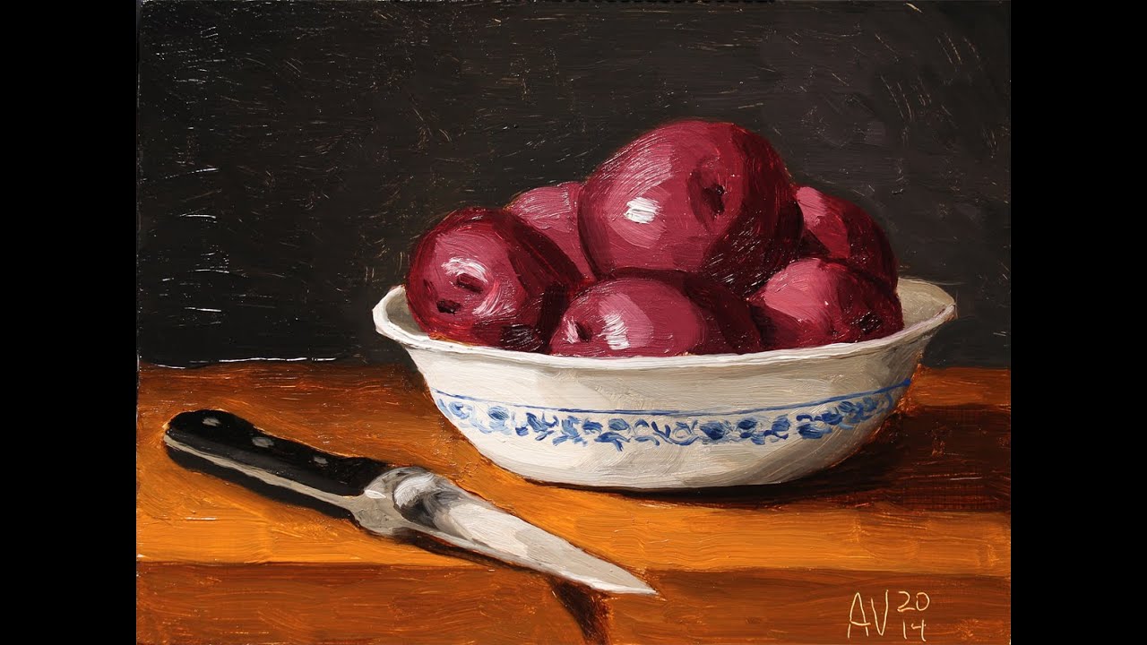 Red Potatoes With a Knife still life painting demo timelapse YouTube