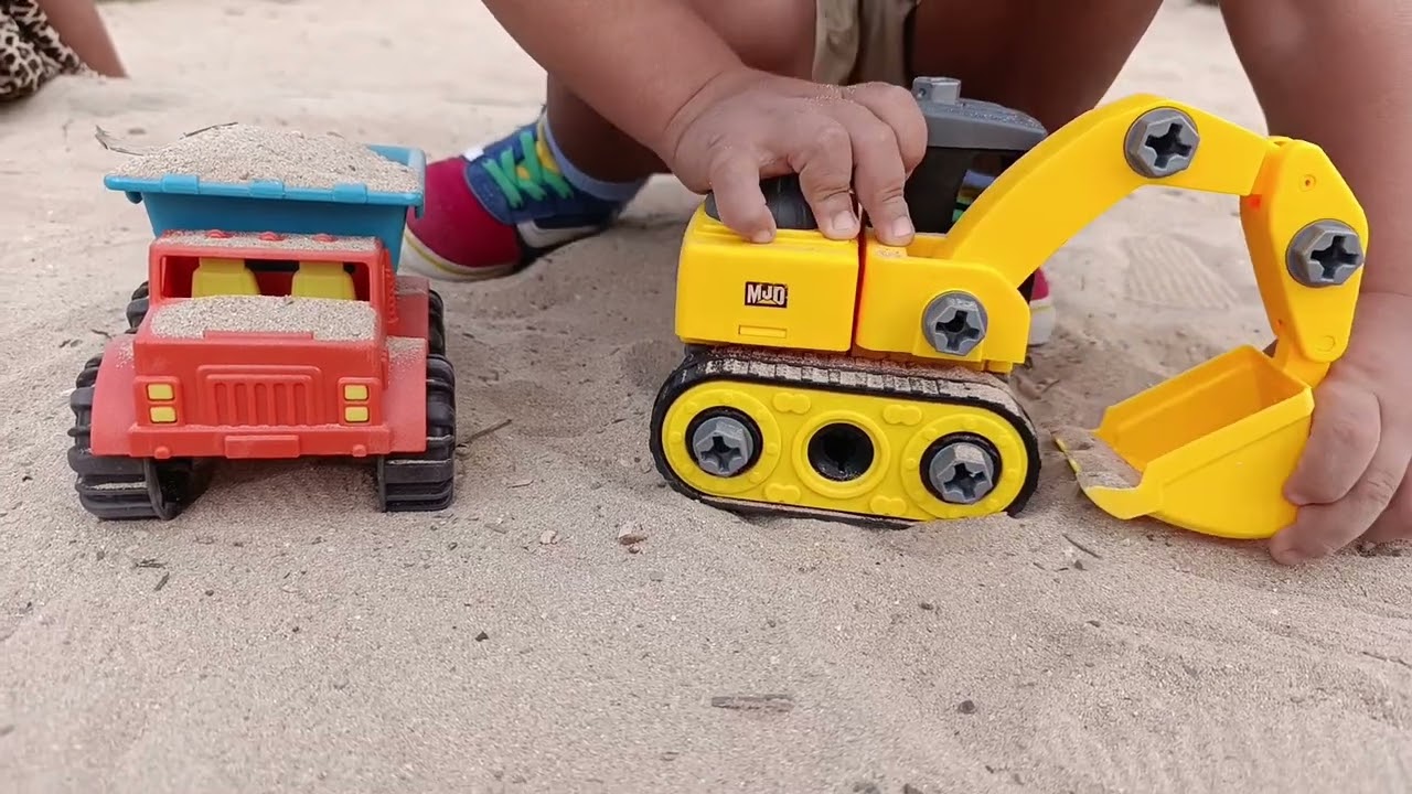 Toddler playing on Playground | Toy Digger & Toy Dumpster | Sandbox kids playing