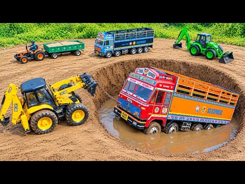 Big Tata Tipper Accident Deep Muddy Pulling Out JCB 5CX ? Jcb tractor video | jcb cartoon | CS Toy