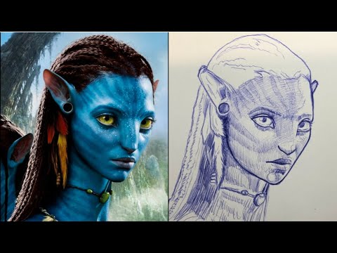 How to draw Neytiri | Avatar Neytiri Drawing w/ ballpoint pen (loomis ...