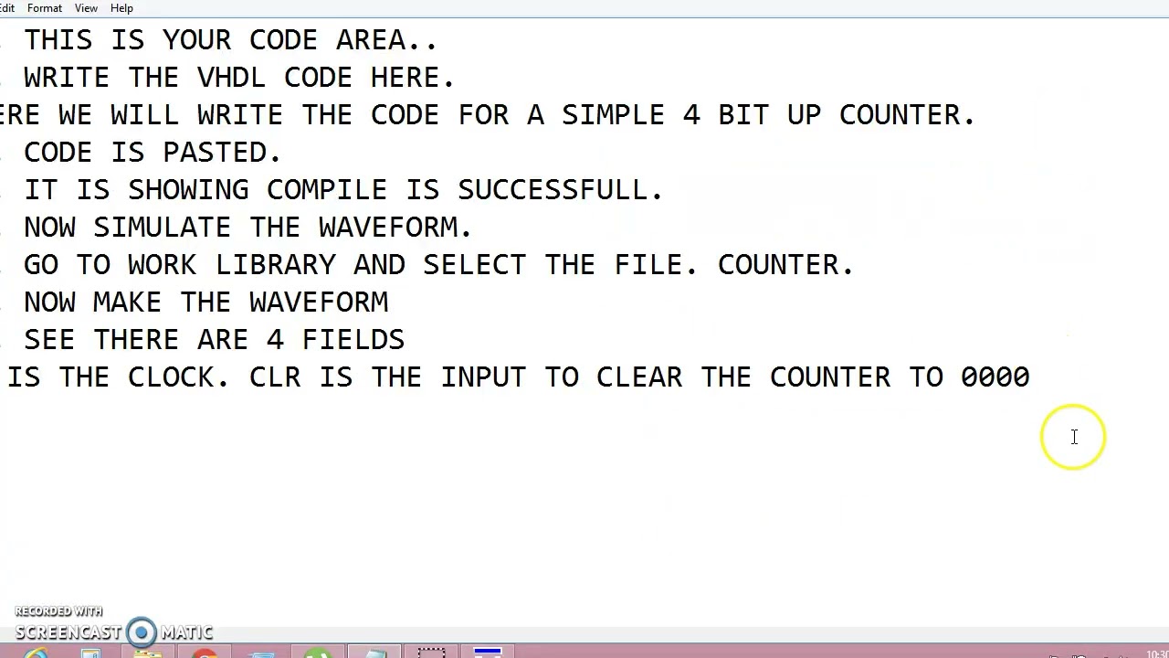 Tutorial of a VHDL 4 BIT UP COUNTER COMPILE and SIMULATE WAVEFORM using ALTERA MODELSIM