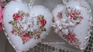 Decoupage Vintage Hearts Ornaments DIY   Air Dry Clay Ideas