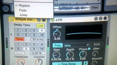 Ableton - Max for Live LFO on Simple delay, Repitch mode.