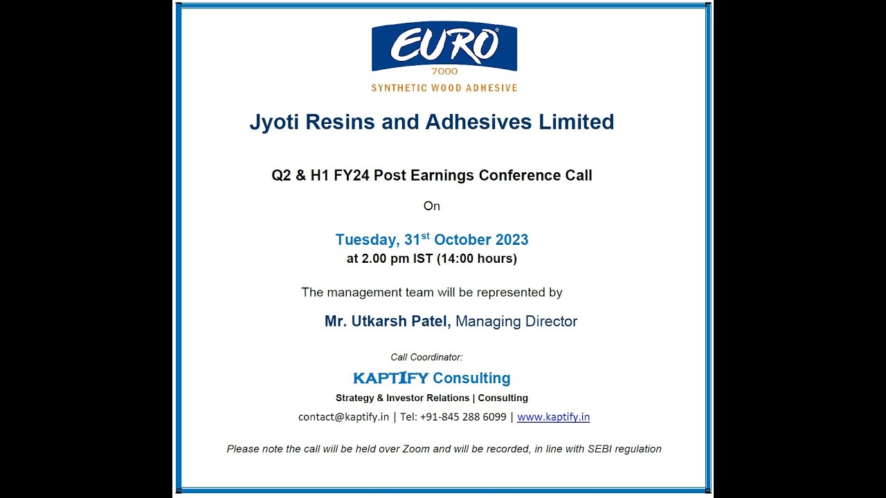Jyoti Resins & Adhesives Ltd Q2FY24 Post Earnings Conference Call