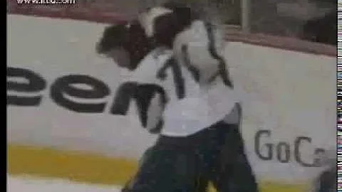 Buffalo Sabres Andrew Petters fights The Anaheim D...