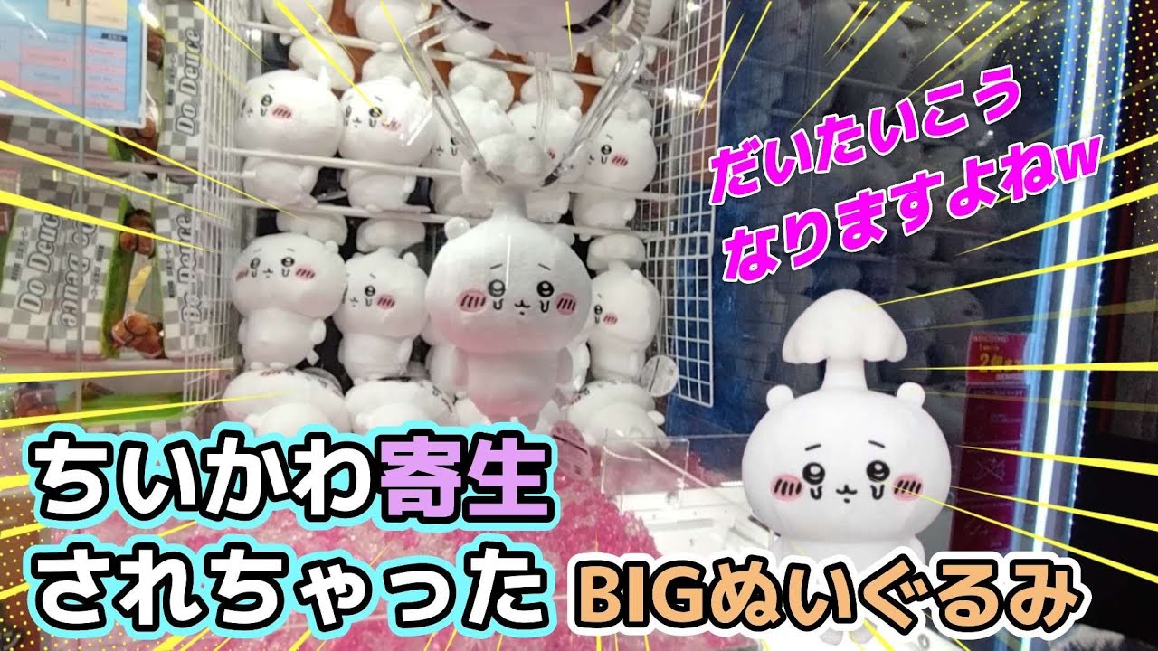 ちいかわ寄生されちゃったBIGぬいぐるみ☆キノコを掴むとこうなりますよねw どう攻略する？？【クレーンゲーム】