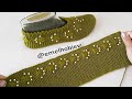 İki Şişle Boncuk Detaylı Yelpaze Model Patik Yapılışı/Knitting Slippers Pattern Socks Design DIY