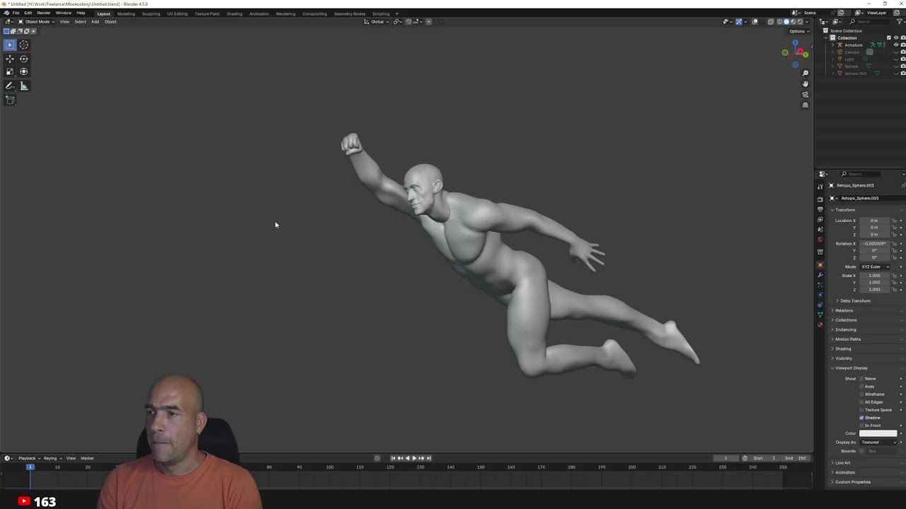 Sculpting, retopo and rig a full human figure in about 1 hour in Blender
