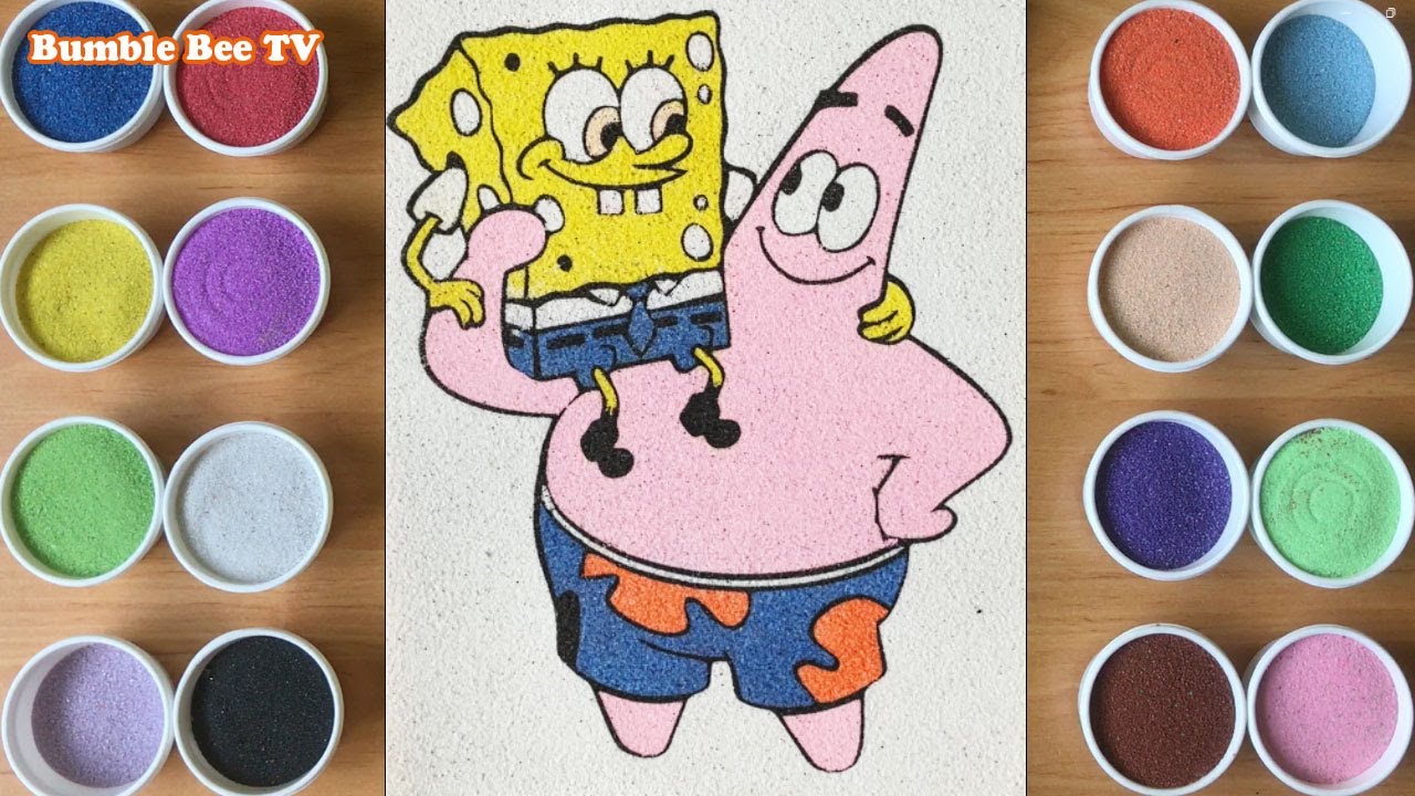 COLORED SPONGEBOB AND PATRICK STAR SAND PAINTING/TÔ TRANH CÁT BỌT BIỂN ...