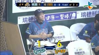 20131005 CPBL 猿VS.獅 4下 高國慶左外野方向強勁安打 帶一分打點