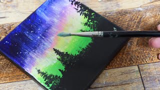 Easy Mini Canvas Acrylic Painting | Simple Northern Lights Art for Beginners | Timelapse