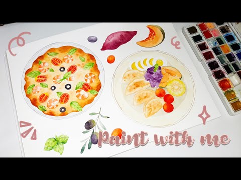 Paint with me : food watercolor painting process, speed painting, food illustration, art vlog